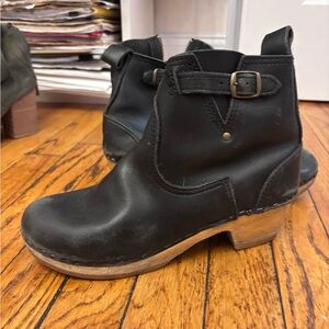 Swedish Hasbeens Black Leather Ankle Boots